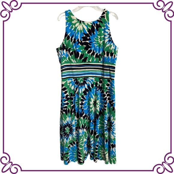 Evan Picone Sleeveless Blue Green Floral Fit & Flare Dress  Size 12 - Picture 1 of 7